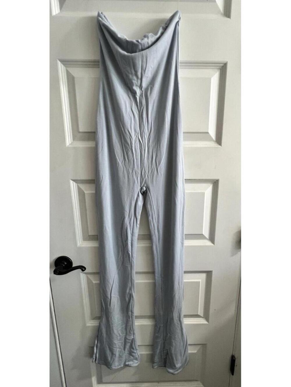 Oh Polly Strapless Flared Jumpsuit Light Blue Women Sz US 4 UK 8 Bodycon